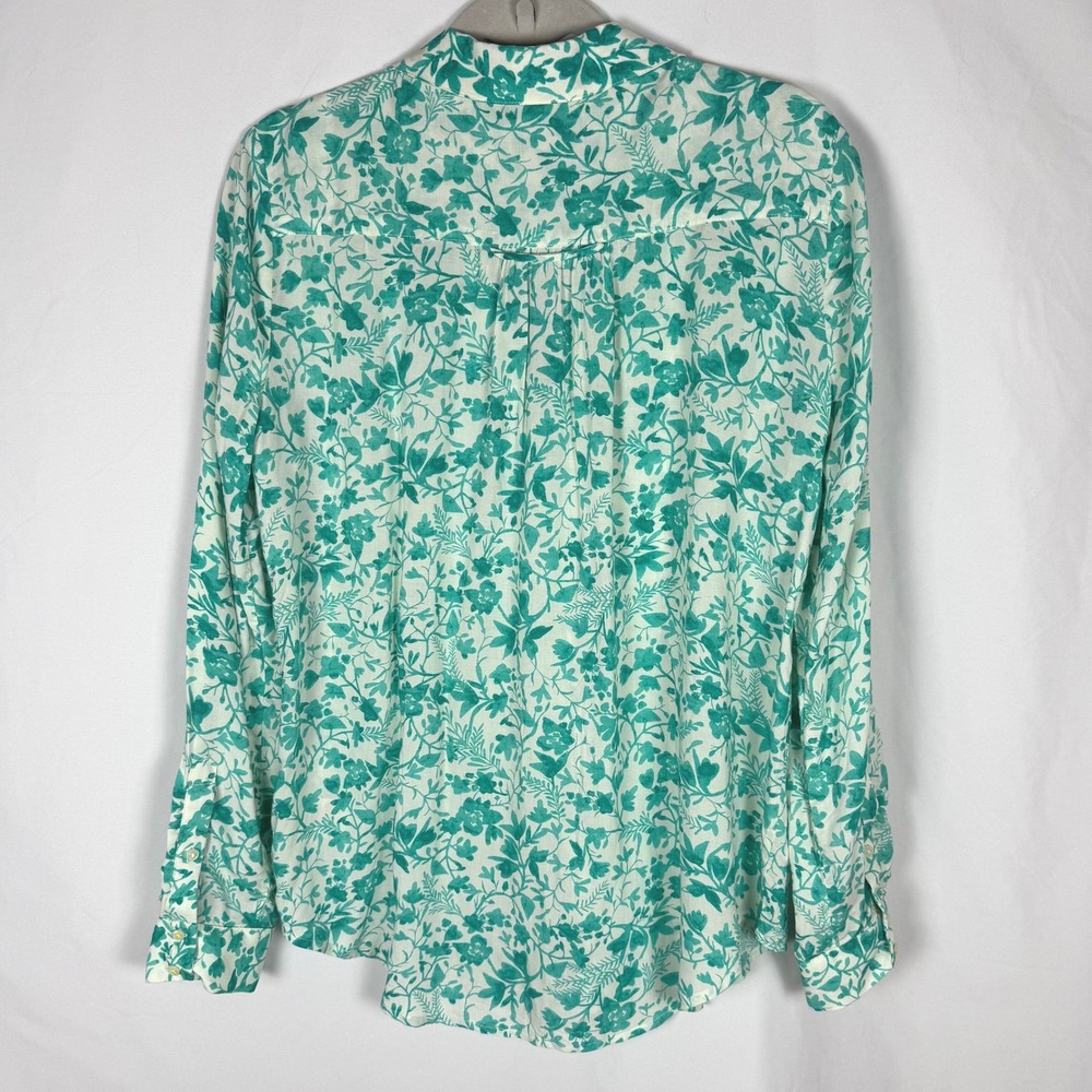 Anthropologie Maeve "Islet" Teal Green Pintuck Floral Button Down Blouse Small - Picture 2 of 8